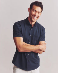 Commuter® Seersucker Short Sleeve Button Down -- True Navy