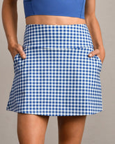 Course to Court Skort - 16" - Pocket -- Deep Sea Blue Gingham