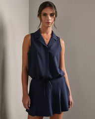 Mirage Sleeveless Notch Collar Blouse -- Navy Blue
