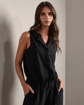 Mirage Sleeveless Notch Collar Blouse -- Pure Black