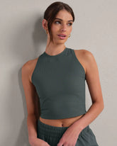 Serene Fitted Rib Tank -- Green Smoke