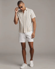 Brezza Linen-Blend Short Sleeve Shirt -- Linen Vintage Stripe