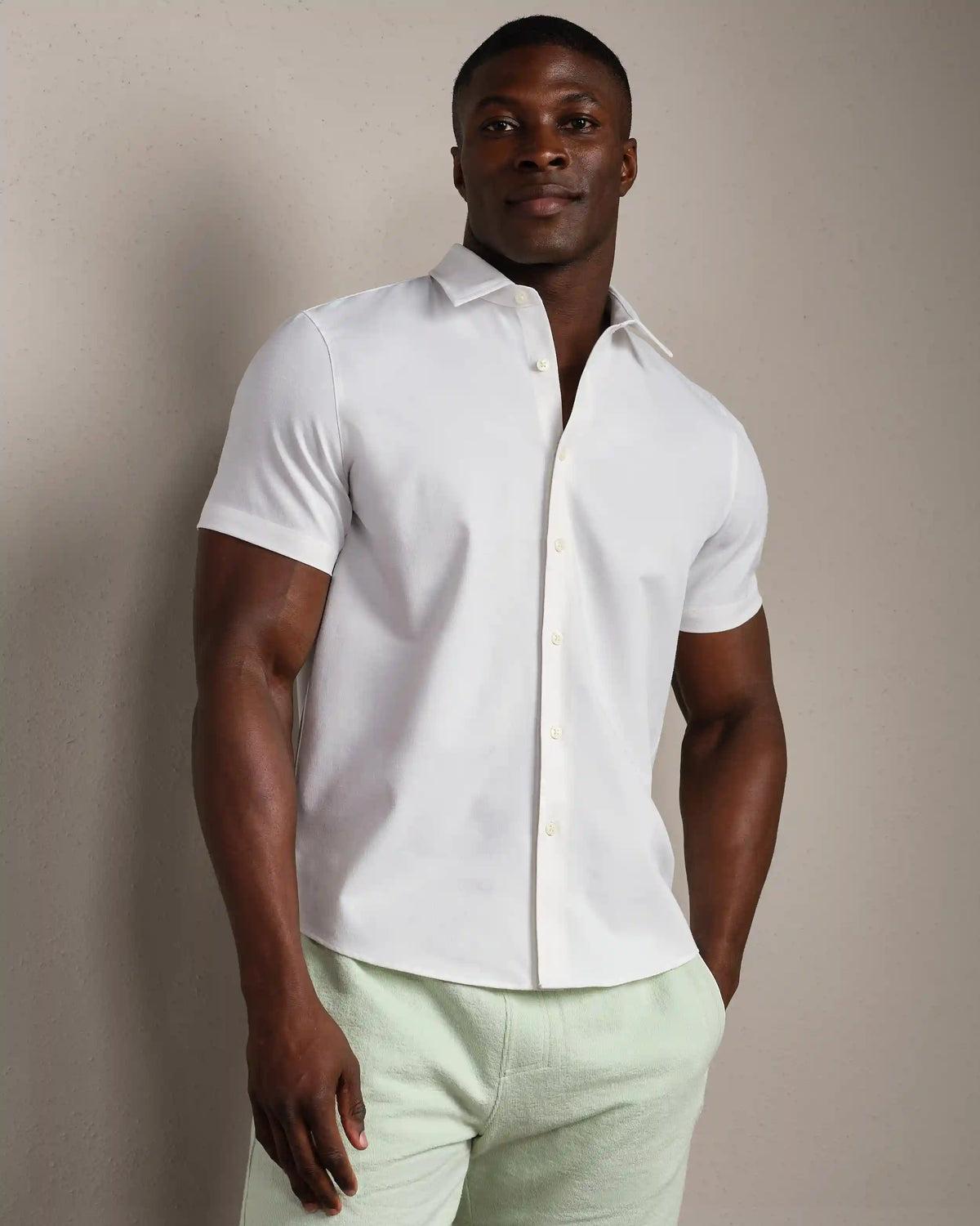Brezza Linen-Blend Short Sleeve Shirt -- White Onyx