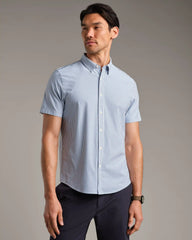 Commuter Short Sleeve Button Down -- Dark Blue Wide Stripe