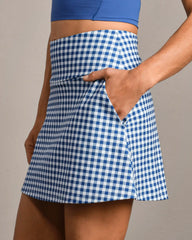 Course to Court Skort - 16" - Pocket -- Deep Sea Blue Gingham