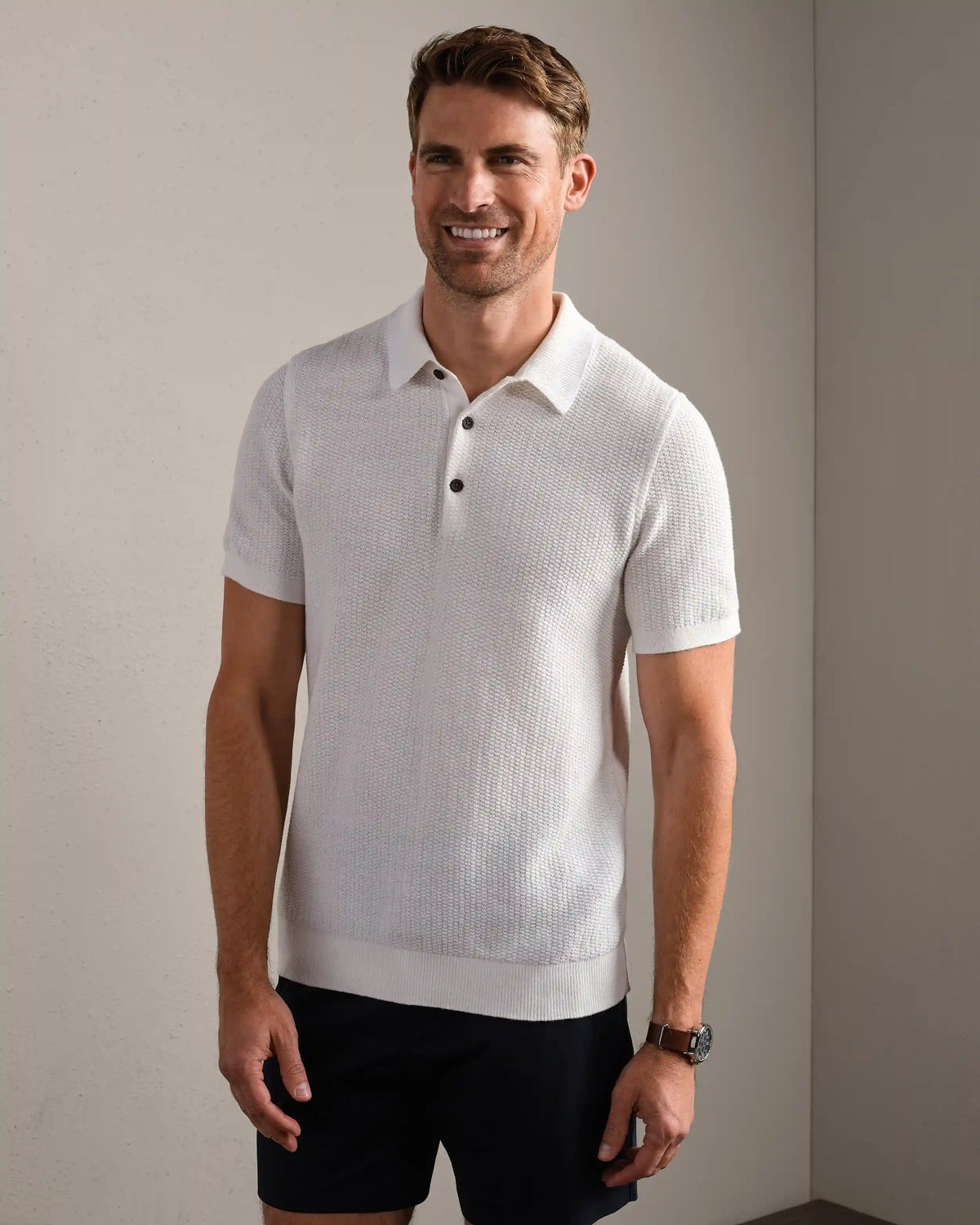 Fine Knit Sweater Polo -- White Onyx