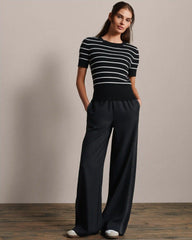 Short Sleeve Sweater -- Pure Black Stripe